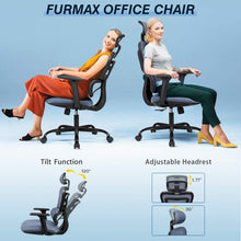 Load image into Gallery viewer, Ergonomic Office Chair Computer Desk Chair Mesh Fabric High Back Swivel Chair with Adjustable Headrest and Armrests Executive Rolling Chair with Curved Lumbar Support (Gray)
