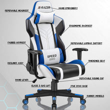 Load image into Gallery viewer, Gaming Chair Racing Style High-Back PU Leather Office Chair Computer Desk Chair Executive and Ergonomic Swivel Chair with Headrest and Lumbar Support (White/Blue)
