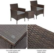 Cargar imagen en el visor de la galería, Brand New 3 Pieces PE Rattan Wicker Chairs with Table Outdoor Garden Furniture Sets (Brown/Grey)