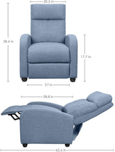Cargar imagen en el visor de la galería, Fabric Recliner Chair Adjustable Home Theater Single Massage Recliner Sofa Furniture with Thick Seat Cushion and Backrest Modern Living Room Recliners (Light-Blue)