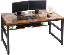 Cargar imagen en el visor de la galería, Modern 55" Computer Desk with Bookshelf/Metal Desk Grommet Hole Cable Cover (Industrial/Rustic Brown)