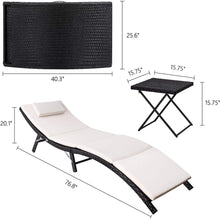 Load image into Gallery viewer, Patio Chaise 3 Pieces Lounge with Cushions Unadjustable Modern Outdoor Furniture Set PE Wicker Rattan Backrest Lounger Chair Patio Folding Chaise Lounge with Folding Table (3 Pieces)