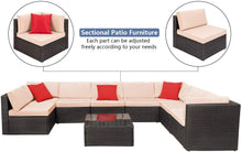 Cargar imagen en el visor de la galería, Brand New 9 Pieces Outdoor Patio Sectional Sofa All-Weather Patio Furniture Sets Manual Weaving Wicker Rattan Patio Conversation Set with Cushions and Glass Table