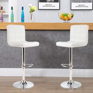 Bar Stools X-Large - Square PU Leather Adjustable Counter Height Swivel Stool Armless Chairs Set of 2 with Bigger Base (White)