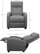 Cargar imagen en el visor de la galería, Fabric Recliner Chair Adjustable Home Theater Single Massage Recliner Sofa Furniture with Thick Seat Cushion and Backrest Modern Living Room Recliners (Grey)