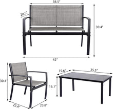 Cargar imagen en el visor de la galería, Brand New 4 Pieces Patio Furniture Set Modern Conversation Set Outdoor Garden Patio Bistro Set with Glass Coffee Table for Home, Porch, Lawn (Grey)