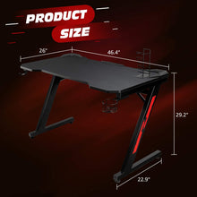 Cargar imagen en el visor de la galería, Gaming Desk 46.4 inch Home Office Desk Z Shaped PC Gaming Table Workstation with Carbon Fiber Surface Cup Holder & Headphone Hook (Black)