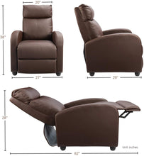 Cargar imagen en el visor de la galería, Recliner Chair with Massage Home Theater Seating PU Leather Modern Living Room Chair Padded Cushion Reclining Sofa (Brown)
