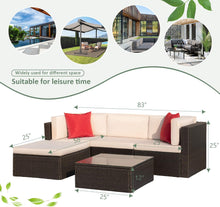 Cargar imagen en el visor de la galería, Brand New 5 Pieces Patio Furniture Sets All-Weather Outdoor Sectional Sofa Manual Weaving Wicker Rattan Patio Conversation Set with Cushion and Glass Table (Beige)