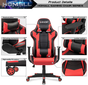 Gaming Chair Office Chair High Back Computer Chair PU Leather Desk Chair PC Racing Executive Ergonomic Adjustable Swivel Task Chair with Headrest and Lumbar Support (Red)