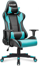 Load image into Gallery viewer, Gaming Chair Office Chair High Back Computer Chair PU Leather Desk Chair PC Racing Executive Ergonomic Adjustable Swivel Task Chair with Headrest and Lumbar Support (Cyan)
