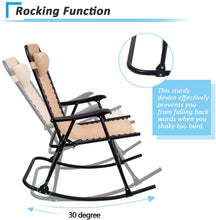 Cargar imagen en el visor de la galería, Patio Rocking Zero Gravity Chair Outdoor Wide Recliner Portable Lounge Chair Folding with Headrest for Camping Fishing Beach Poolside(Beige)