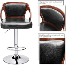 Cargar imagen en el visor de la galería, Brand New Bar Stools Walnut Bentwood Adjustable Height Leather Modern Barstools with Back Vinyl Seat Extremely Comfy Bar Stool 1 Piece (Black)