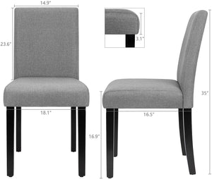 Dining Chair Fabric Tufted Upholstered Design Armless Chair with Solid Wood Legs Tall Back Set of 2 (Grey)