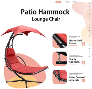 Patio Hammock Lounge Chair Hanging Chaise Lounger Chair Hammock Stand Outdoor Chair Floating Chaise Swing Chair with Canopy(Orange)
