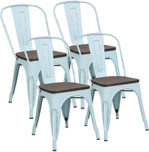 Load image into Gallery viewer, Metal Dining Chairs with Wood Seat, Distressing Tolix Style Indoor-Outdoor Stackable Industrial Chair with Back Set of 4 for Kitchen, Dining Room, Bistro and Cafe (White Distressed)
