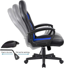 Cargar imagen en el visor de la galería, Office Chair Desk Leather Gaming Chair, High Back Ergonomic Adjustable Racing Chair,Task Swivel Executive Computer Chair Headrest and Lumbar Support (Blue)