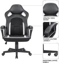 Cargar imagen en el visor de la galería, Office Chair Desk Leather Gaming Chair, High Back Ergonomic Adjustable Racing Chair,Task Swivel Executive Computer Chair Headrest and Lumbar Support (Black&White)