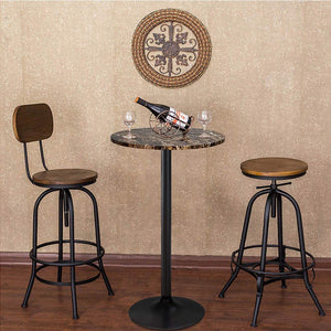 Bistro Pub Table Round Bar Height Cocktail Table Metal Base MDF Top Obsidian Table with Black Leg 23.8-Inch Top, 39.5-Inch Height (Faux Marble)
