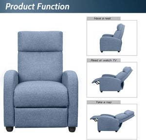 Fabric Recliner Chair Adjustable Home Theater Single Massage Recliner Sofa Furniture with Thick Seat Cushion and Backrest Modern Living Room Recliners (Light-Blue)