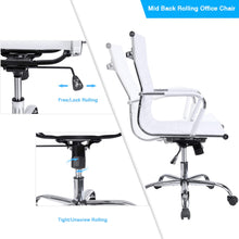 Cargar imagen en el visor de la galería, Office Desk Chair Mid Back Leather Height Adjustable Swivel Ribbed Chairs Ergonomic Executive Conference Task Chair with Arms (White)