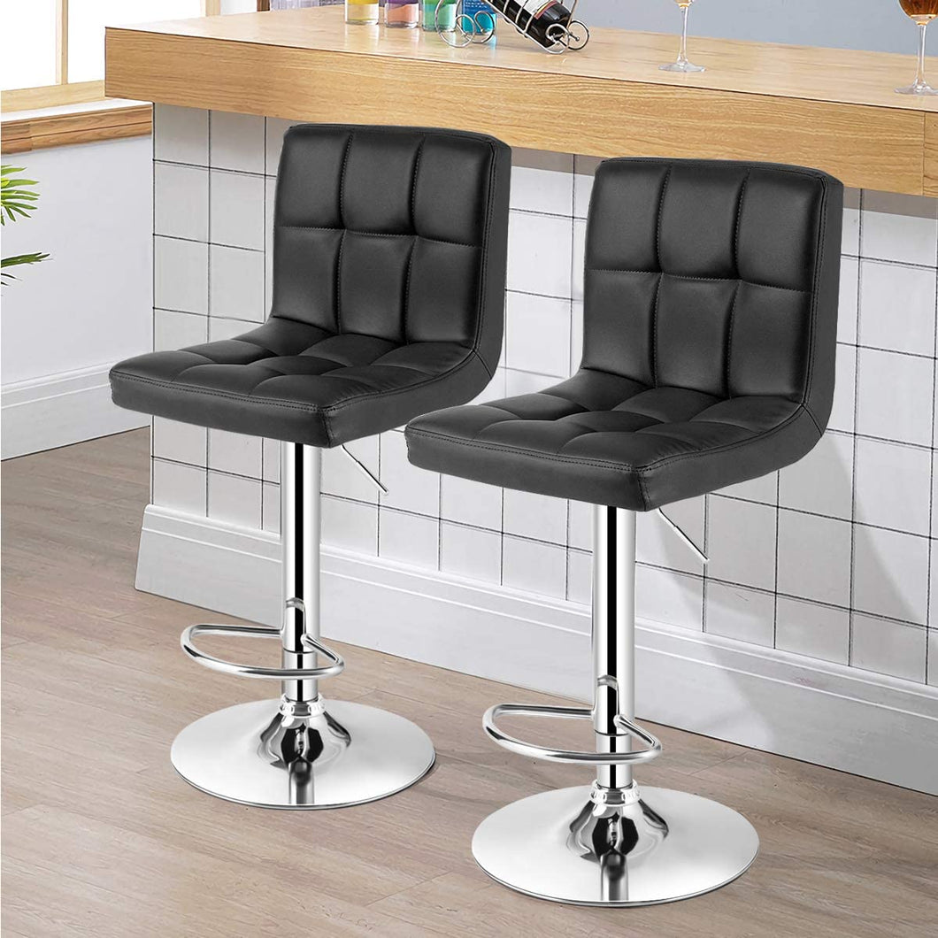 Bar Stools X-Large- Square PU Leather Adjustable Counter Height Swivel Stool Armless Chairs Set of 2 with Bigger Base (Black)