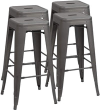 Cargar imagen en el visor de la galería, Metal Bar Stool 30" Indoor/Outdoor Barstool Modern Industrial Backless Light Weight Bar Stools with Square Seat Set of 4