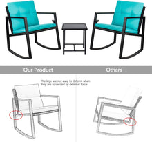 Load image into Gallery viewer, Brand New 3 Pieces Patio Furniture Set Rocking Wicker Bistro Sets Modern Outdoor Rocking Chair Furniture Sets Cushioned PE Rattan Chairs Conversation Sets with Coffee Table (Blue)
