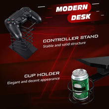 Cargar imagen en el visor de la galería, Gaming Desk 46.4 inch Home Office Desk Z Shaped PC Gaming Table Workstation with Carbon Fiber Surface Cup Holder & Headphone Hook (Black)