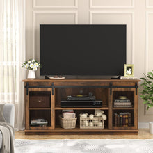 Load image into Gallery viewer, Farmhouse TV Stand for 65 Inch TV, Mid Century Modern Entertainment Center for Living Room Bedroom, Television Stands Console Table with Sliding Barn Doors and Storage Cabinets (Rustic Oak)