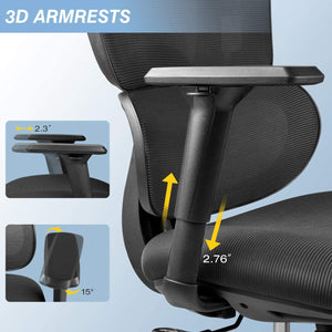Ergonomic Office Chair Computer Desk Chair Mesh Fabric High Back Swivel Chair with Adjustable Headrest and Armrests Executive Rolling Chair with Curved Lumbar Support (Black)