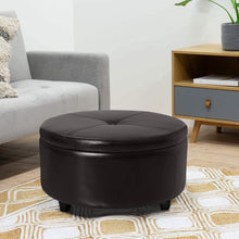Cargar imagen en el visor de la galería, Pawnova Round Leatherette Storage Ottoman with Lid, Living Room Chair, Brown