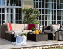 Cargar imagen en el visor de la galería, Brand New 6 Pieces Patio Furniture Set Outdoor Sectional Sofa Outdoor Furniture Set Patio Sofa Set Conversation Set with Cushion and Table (Beige)