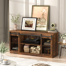 Load image into Gallery viewer, Farmhouse TV Stand for 65 Inch TV, Mid Century Modern Entertainment Center for Living Room Bedroom, Television Stands Console Table with Sliding Barn Doors and Storage Cabinets (Rustic Oak)