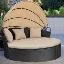 Load image into Gallery viewer, Patio Furniture Outdoor Daybed with Retractable Canopy Wicker Furniture Sectional Seating with Washable Cushions for Patio Backyard Porch Pool Round Daybed Separated Seating (Beige)
