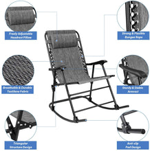 Load image into Gallery viewer, Patio Rocking Zero Gravity Chair Outdoor Wide Recliner Portable Lounge Chair Folding with Headrest for Camping Fishing Beach Poolside(Gray)