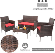 Load image into Gallery viewer, Brand New 4 Pieces Outdoor Patio Furniture Sets Rattan Chair Wicker Set, Outdoor Indoor Use Backyard Porch Garden Poolside Balcony Furniture Sets (Red)