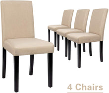 Cargar imagen en el visor de la galería, Dining Chairs Urban Style Fabric Parson Chairs Kitchen Livng Room Armless Side Chair with Solid Wood Legs Set of 4 (Beige)