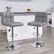 Cargar imagen en el visor de la galería, Modern PU Leather Adjustable Swivel Barstools, Armless Hydraulic Kitchen Counter Bar Stools Synthetic Leather Extra Height Square Island Bar Stool with Back Set of 2(Gray)