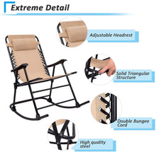 Cargar imagen en el visor de la galería, Patio Rocking Zero Gravity Chair Outdoor Wide Recliner Portable Lounge Chair Folding with Headrest for Camping Fishing Beach Poolside(Beige)