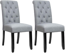 Load image into Gallery viewer, Dining Chair Fabric Tufted Upholstered Design Armless Chair with Solid Wood Legs Tall Back Set of 2 (Grey)
