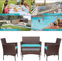 Load image into Gallery viewer, Brand New 4 Pieces Outdoor Patio Furniture Sets Rattan Chair Wicker Set, Outdoor Indoor Use Backyard Porch Garden Poolside Balcony Furniture Sets (Brown and Blue)