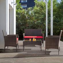 Load image into Gallery viewer, Brand New 4 Pieces Outdoor Patio Furniture Sets Rattan Chair Wicker Set, Outdoor Indoor Use Backyard Porch Garden Poolside Balcony Furniture Sets (Red)