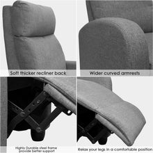Cargar imagen en el visor de la galería, Fabric Recliner Chair Adjustable Home Theater Single Massage Recliner Sofa Furniture with Thick Seat Cushion and Backrest Modern Living Room Recliners (Grey)