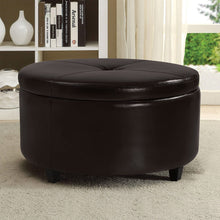 Cargar imagen en el visor de la galería, Pawnova Round Leatherette Storage Ottoman with Lid, Living Room Chair, Brown
