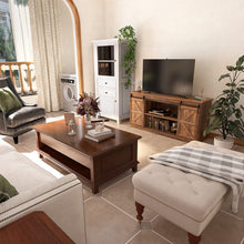 Cargar imagen en el visor de la galería, Farmhouse TV Stand for 65 Inch TV, Mid Century Modern Entertainment Center with Sliding Barn Doors and Storage Cabinets, Metal Media TV Console Table for Living Room Bedroom (Rustic Oak)