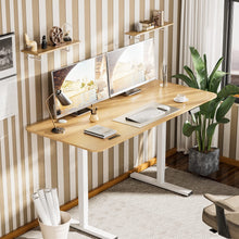 Cargar imagen en el visor de la galería, Electric Height Adjustable Standing Desk Large Sit Stand up Desk Home Office Computer Desk 55 x 24 Inches Lift Table with T-Shaped Metal Bracket, Walnut