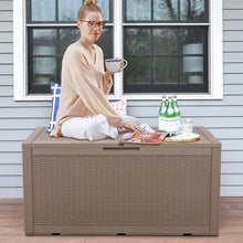 Load image into Gallery viewer, NEW 100 Gallon Waterproof Large Resin Deck Box Indoor Outdoor Lockable Storage Container for Patio Furniture Cushions, Toys and Garden Tools (Light Brown)