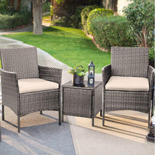 Cargar imagen en el visor de la galería, Brand New 3 Pieces PE Rattan Wicker Chairs with Table Outdoor Garden Furniture Sets (Gray/Beige)