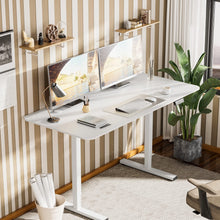 Cargar imagen en el visor de la galería, Electric Height Adjustable Standing Desk Large Sit Stand up Desk Home Office Computer Desk 55 x 24 Inches Lift Table with T-Shaped Metal Bracket, White